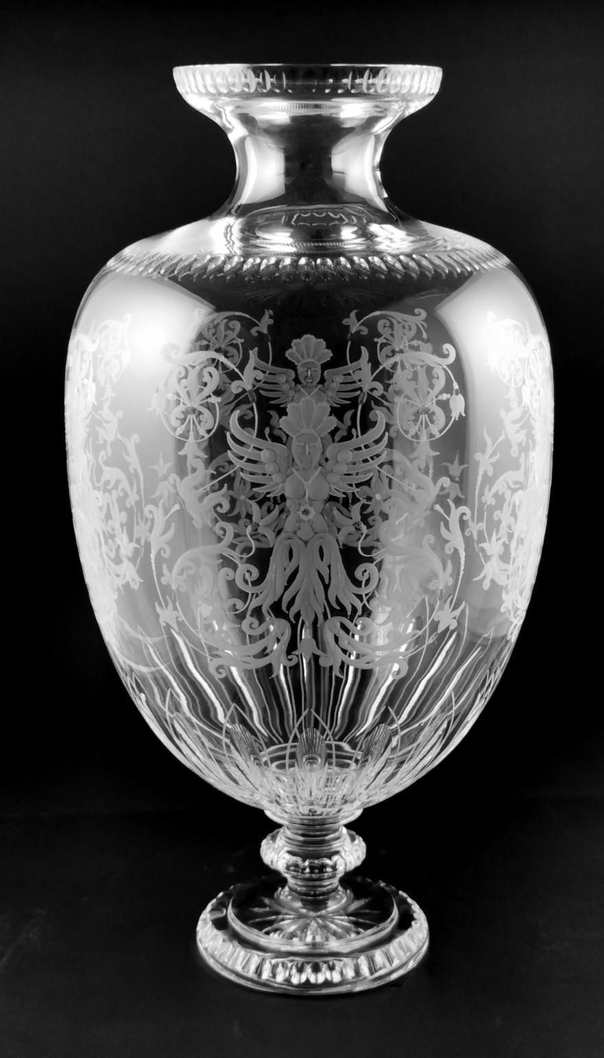 Baroque Style Large Italian Crystal Vase With Grotesque Engravings photo Home Decor