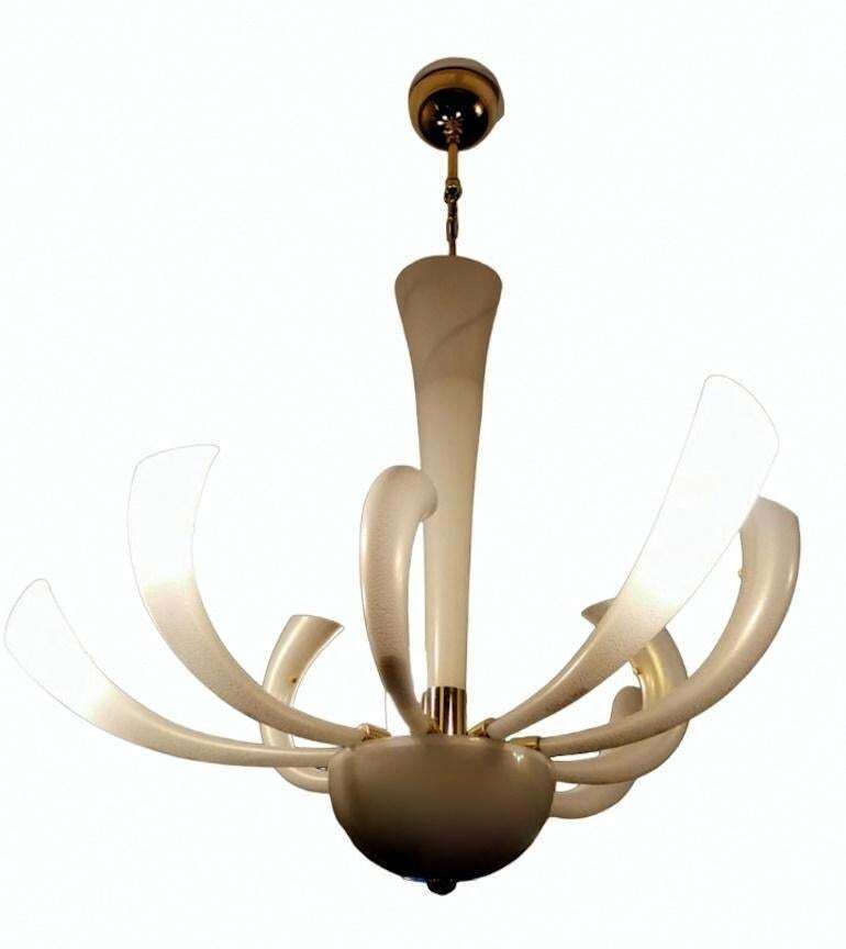 Barovier & Toso Chandelier Mod. "Fireworks" Murano Glass Opaline With Gold photo furniture