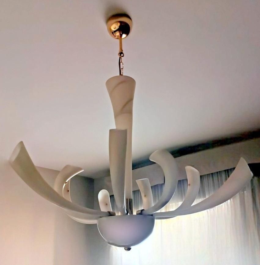 Barovier & Toso Chandelier Mod. "Fireworks" Murano Glass Opaline With Gold photo Lighting