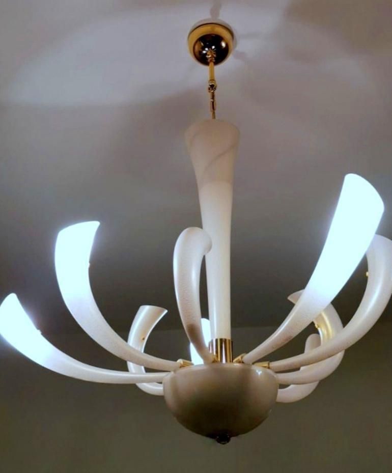 Barovier & Toso Chandelier Mod. "Fireworks" Murano Glass Opaline With Gold photo vinterior