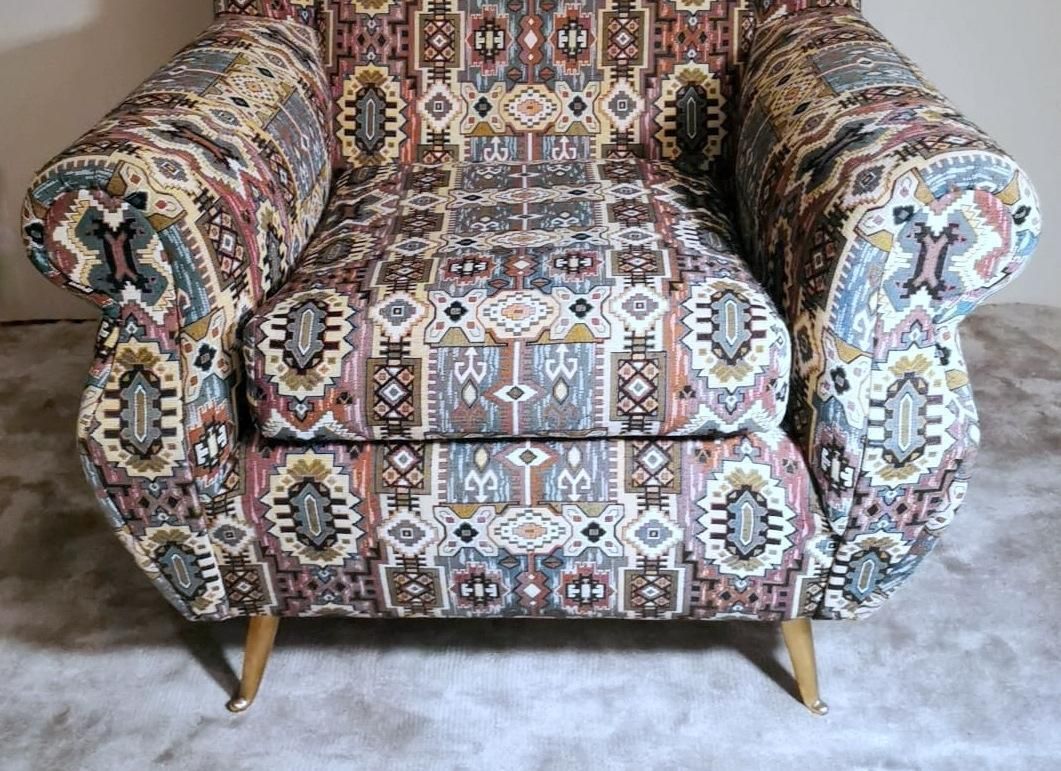 Country Chic Style French Armchair With Patterned Fabric Handmade On Loom photo buy