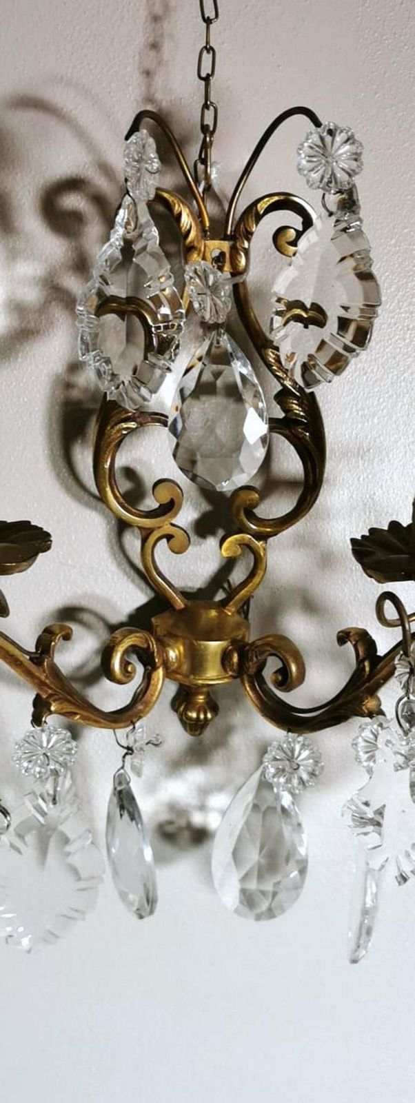 550.0 Louis XVI Style Pair Of French Wall Sconces In Brass And Crystals photo