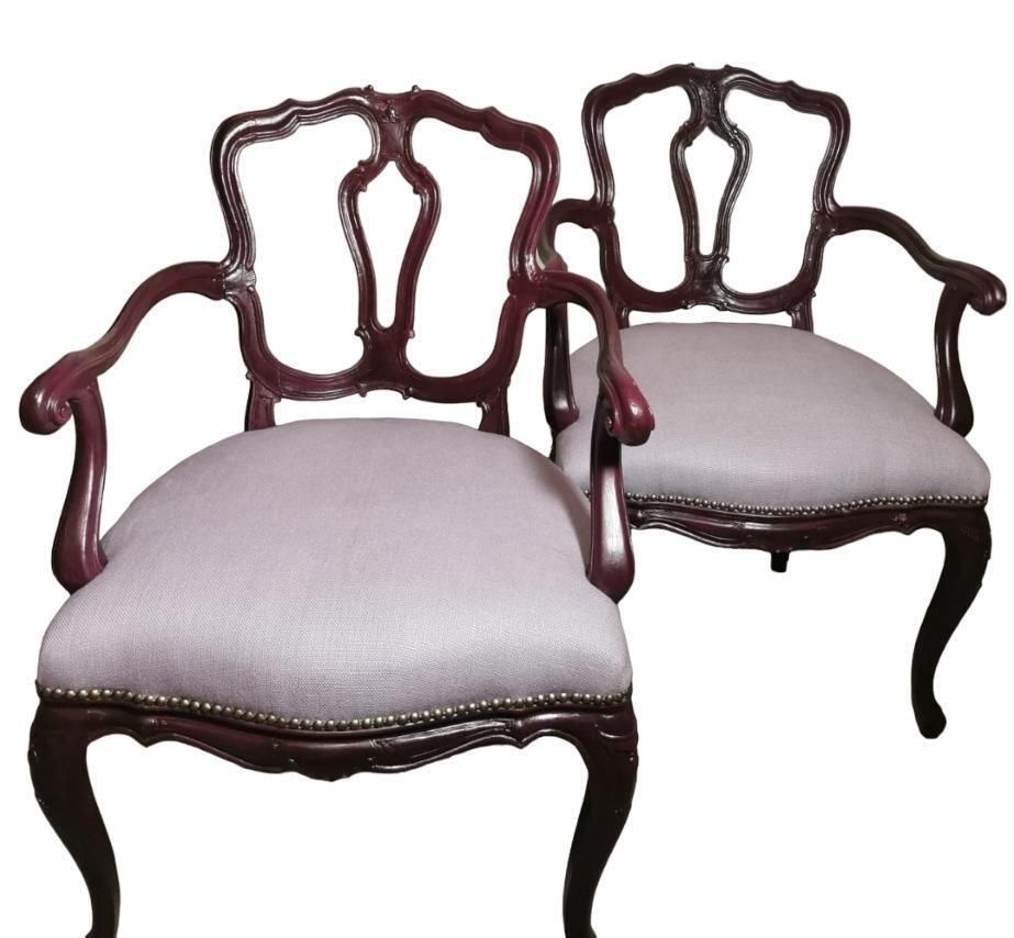 Louis Philippe Style Pair Of Chairs With Italian Armrests Model King photo for sale