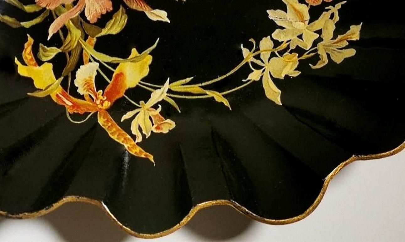 Napoleon III Chinoserie French Lobed Basket In Hand Decorated Papier Maché photo vinterior