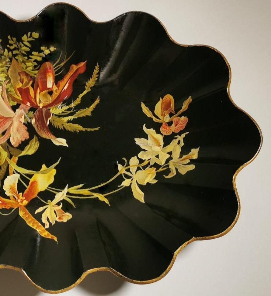 Napoleon III Chinoserie French Lobed Basket In Hand Decorated Papier Maché photo buy