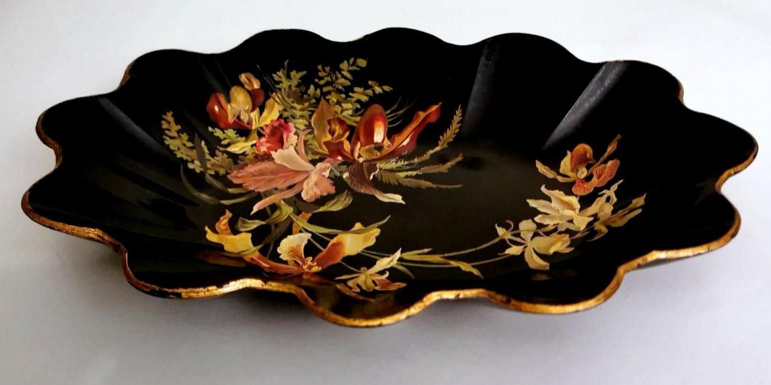 photo buy Napoleon III Chinoserie French Lobed Basket In Hand Decorated Papier Maché
