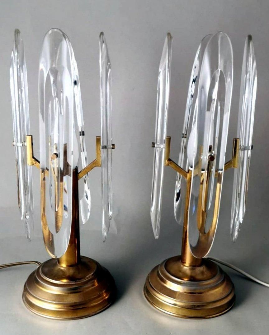Sciolari Gaetano Pair Of Italian Table Lamps In Brass And Crystal photo furniture