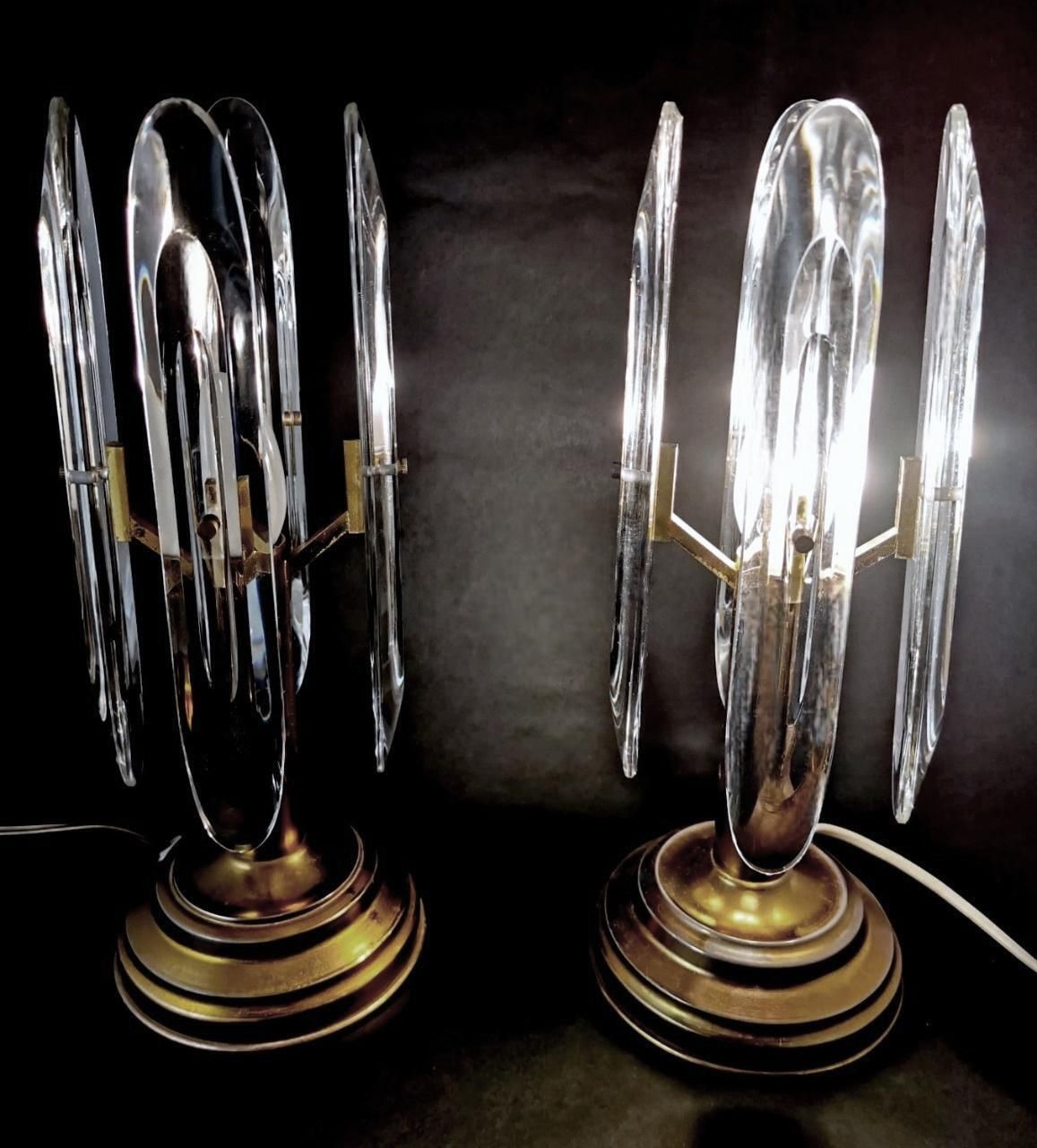 photo vinterior Sciolari Gaetano Pair Of Italian Table Lamps In Brass And Crystal