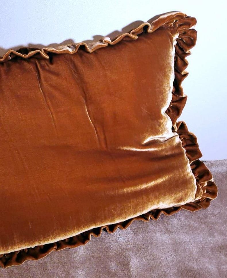 Pair Of Pillows Italian Embroidered Silk And Velvet Back photo vinterior