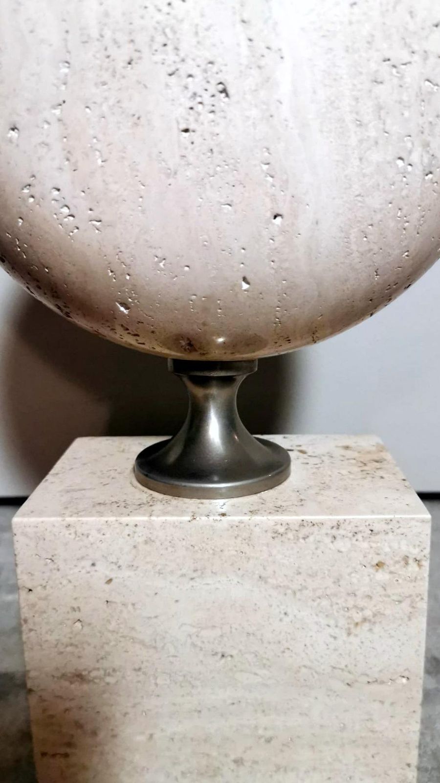 1563.0 Philippe Barbier Designer Modern French Lamp In Travertine (Without Lampshade) photo