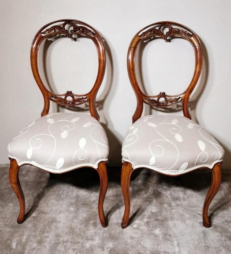 Victorian English Walnut Pair Of Chairs With Balloon Back photo for sale