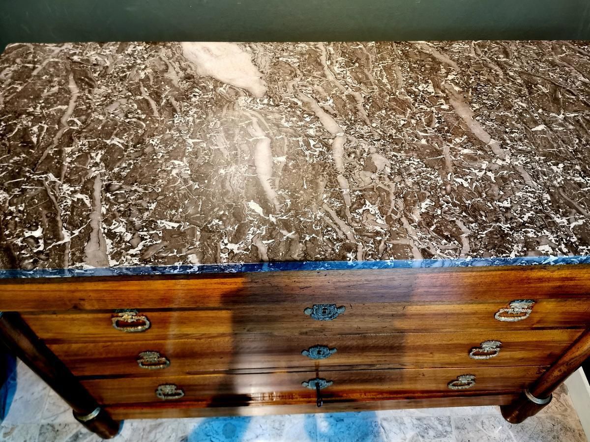 Late Empire French Walnut Chest Of Drawers With Bronze Handles photo vintage