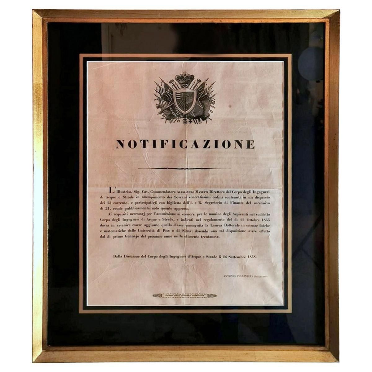 Ancient Document Of The Grand Duchy Of Tuscany Leopold II, Italy