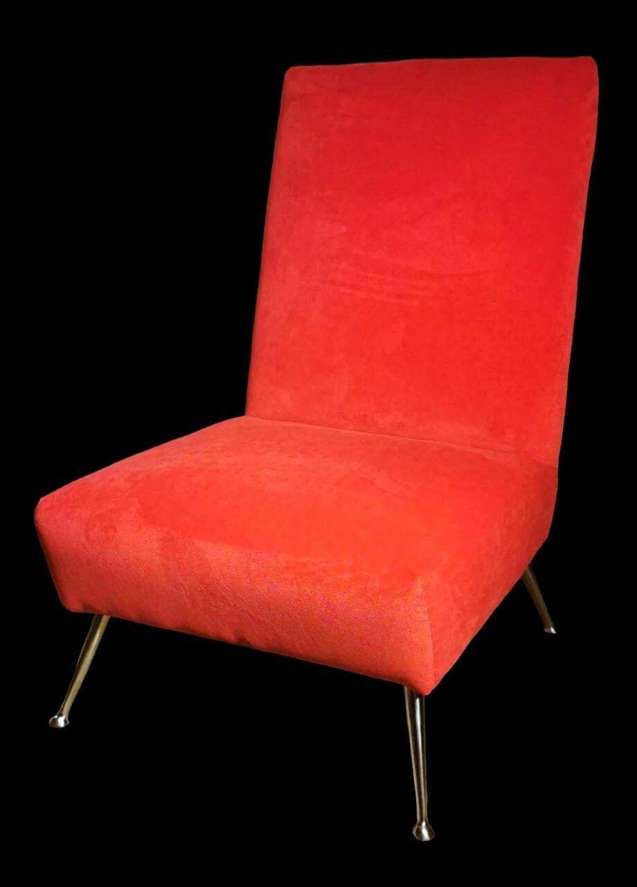 Zanuso Marco Style Italian Armchair With Red Velvet photo furniture