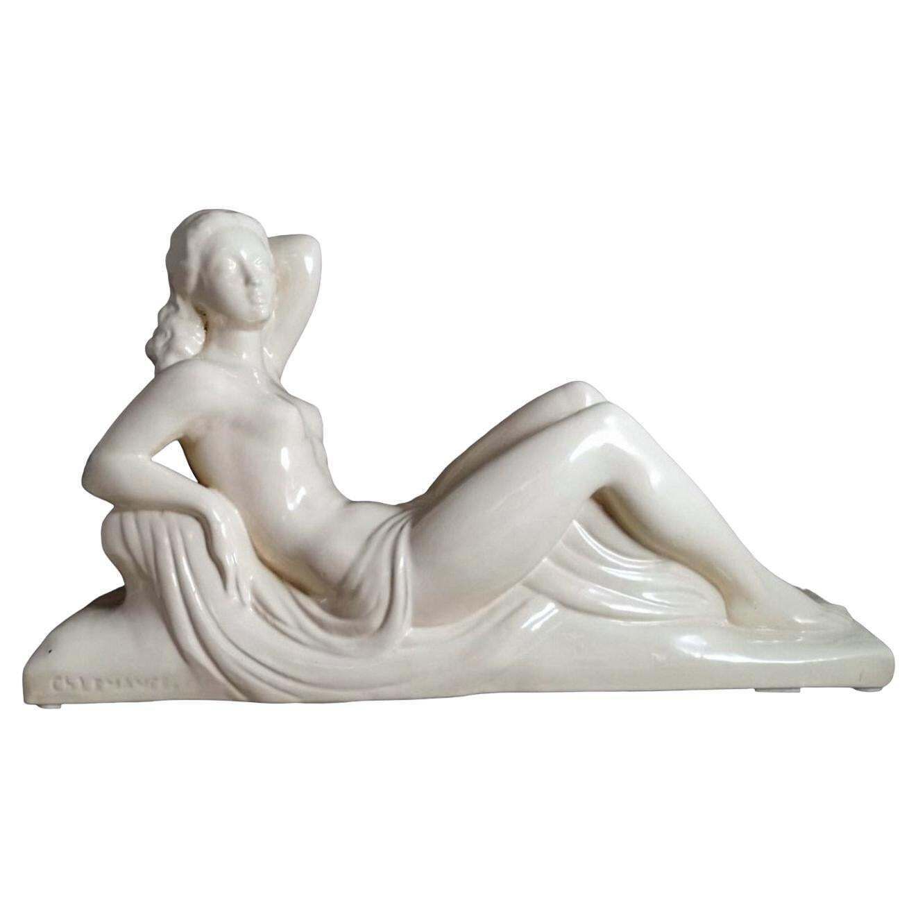 Art Deco French Ceramic Sain Clement Statue Of Charles Lemanceau
