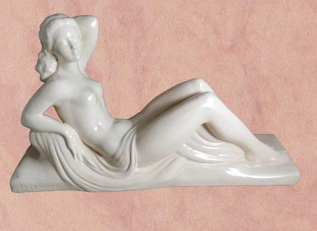 Art Deco French Ceramic Sain Clement Statue Of Charles Lemanceau photo for sale