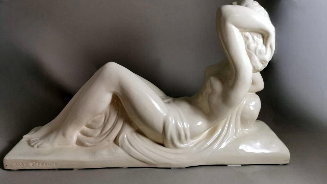 Art Deco French Ceramic Sain Clement Statue Of Charles Lemanceau photo buy