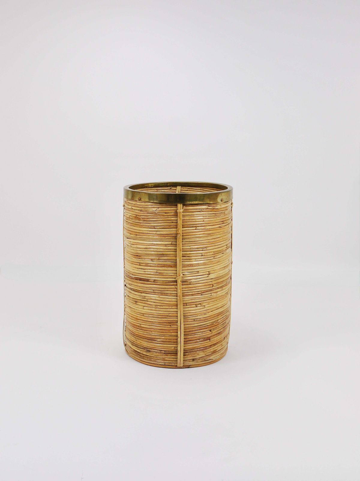Gabriella Crespi Style Bamboo & Brass Paper Basket Umbrella Stand, Italy, 1970s photo furniture
