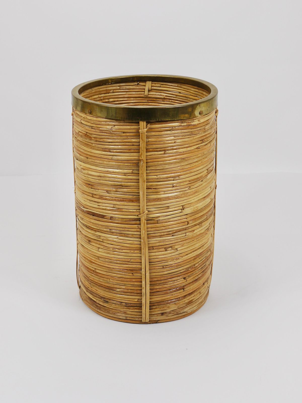 Gabriella Crespi Style Bamboo & Brass Paper Basket Umbrella Stand, Italy, 1970s photo 953.0