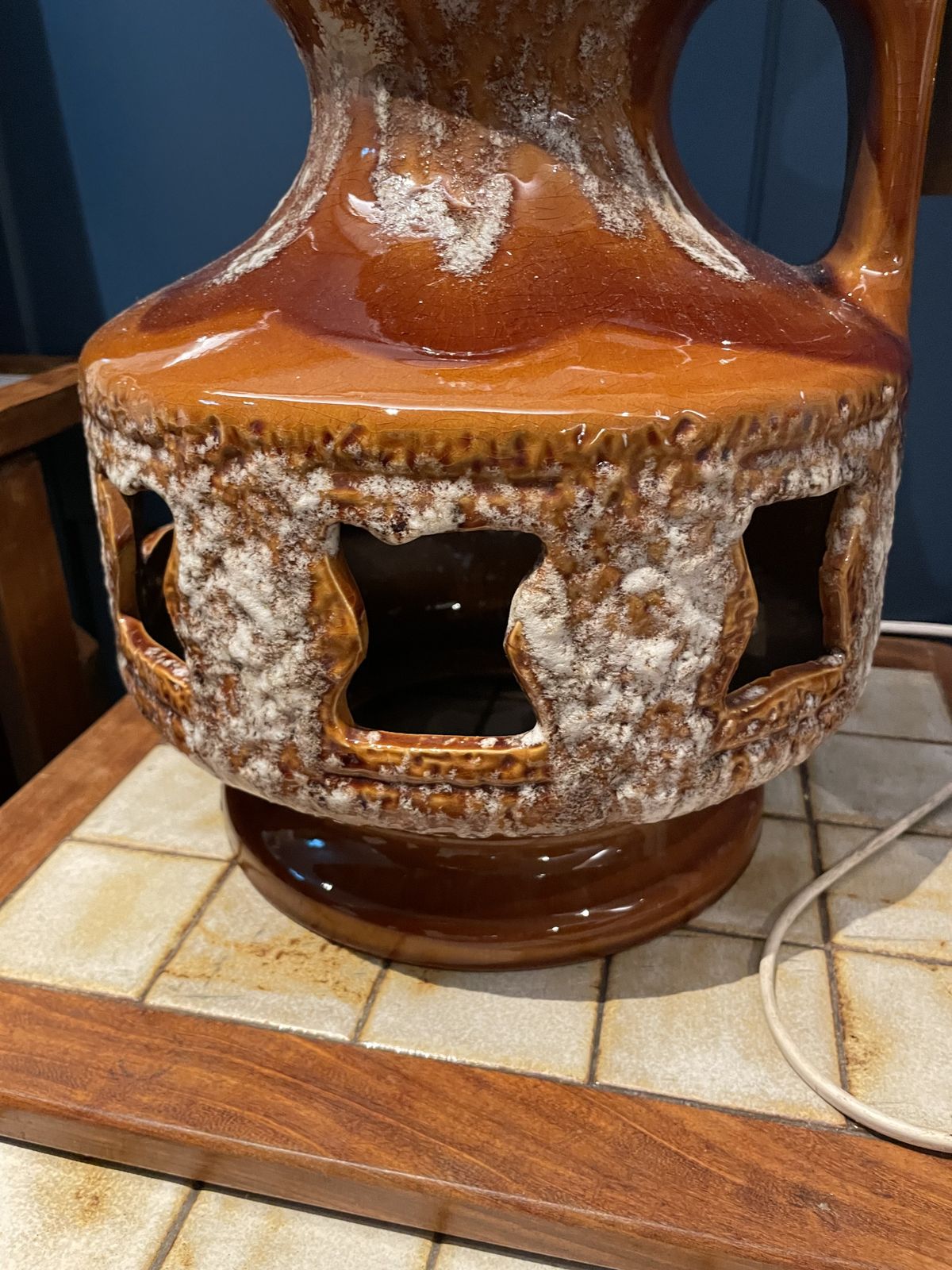 Vintage Mid Century Lava Lamp Large Table Lamp In Brown With White Frosting photo 175.0