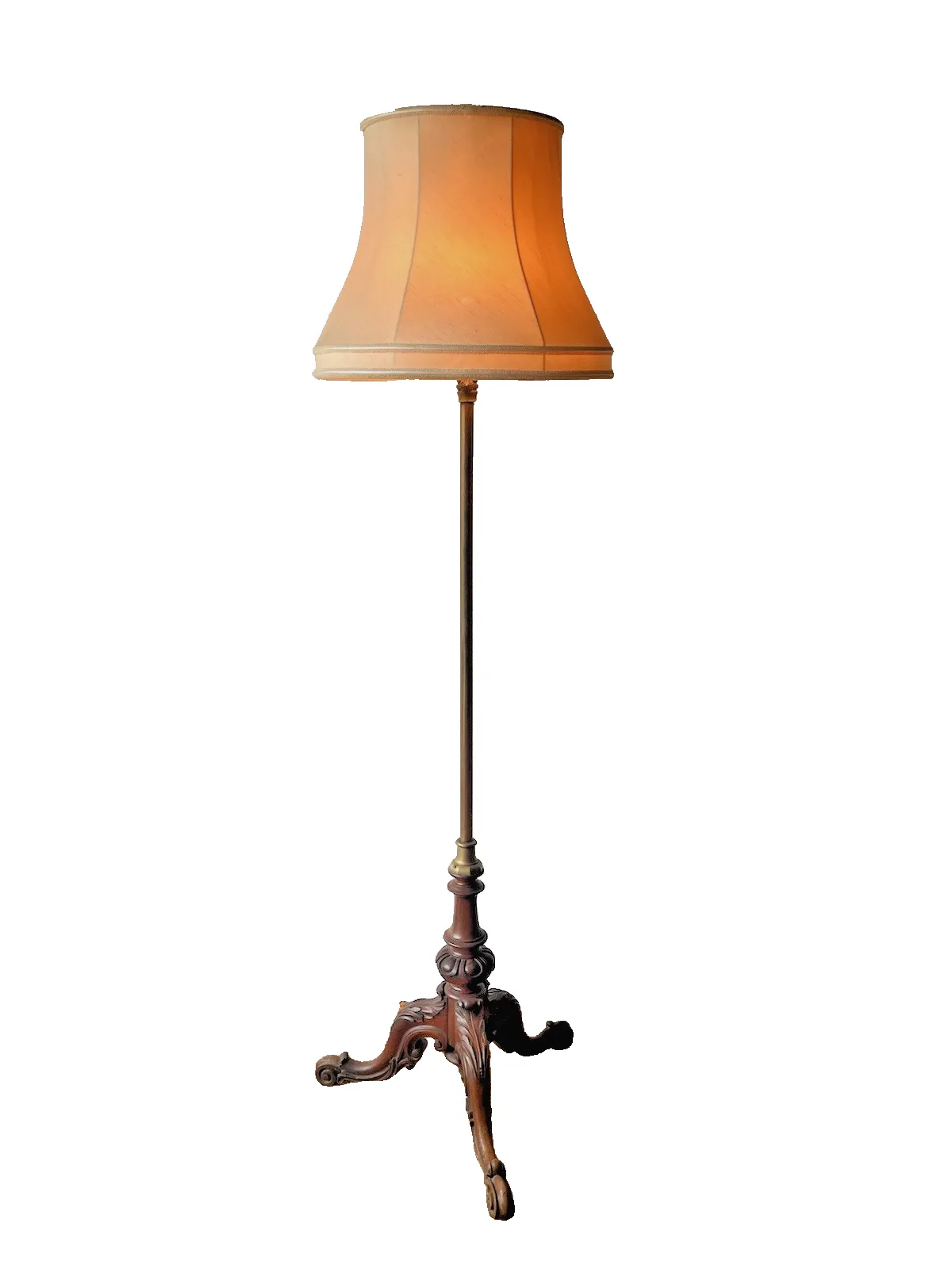 Antique Victorian Standard Floor Lamp Rewired Ornate Carved Base & Brass Column
