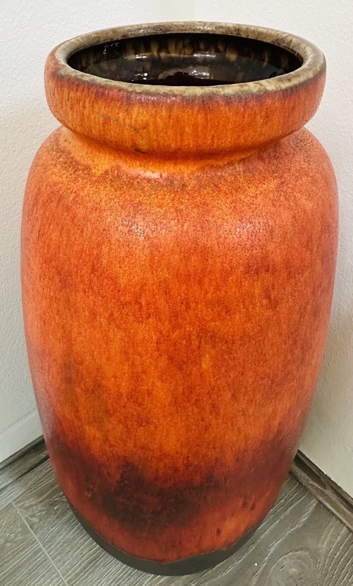 1970s German Scheurich Keramik Burnt Orange & Brown Fat Lava Vase photo vinterior