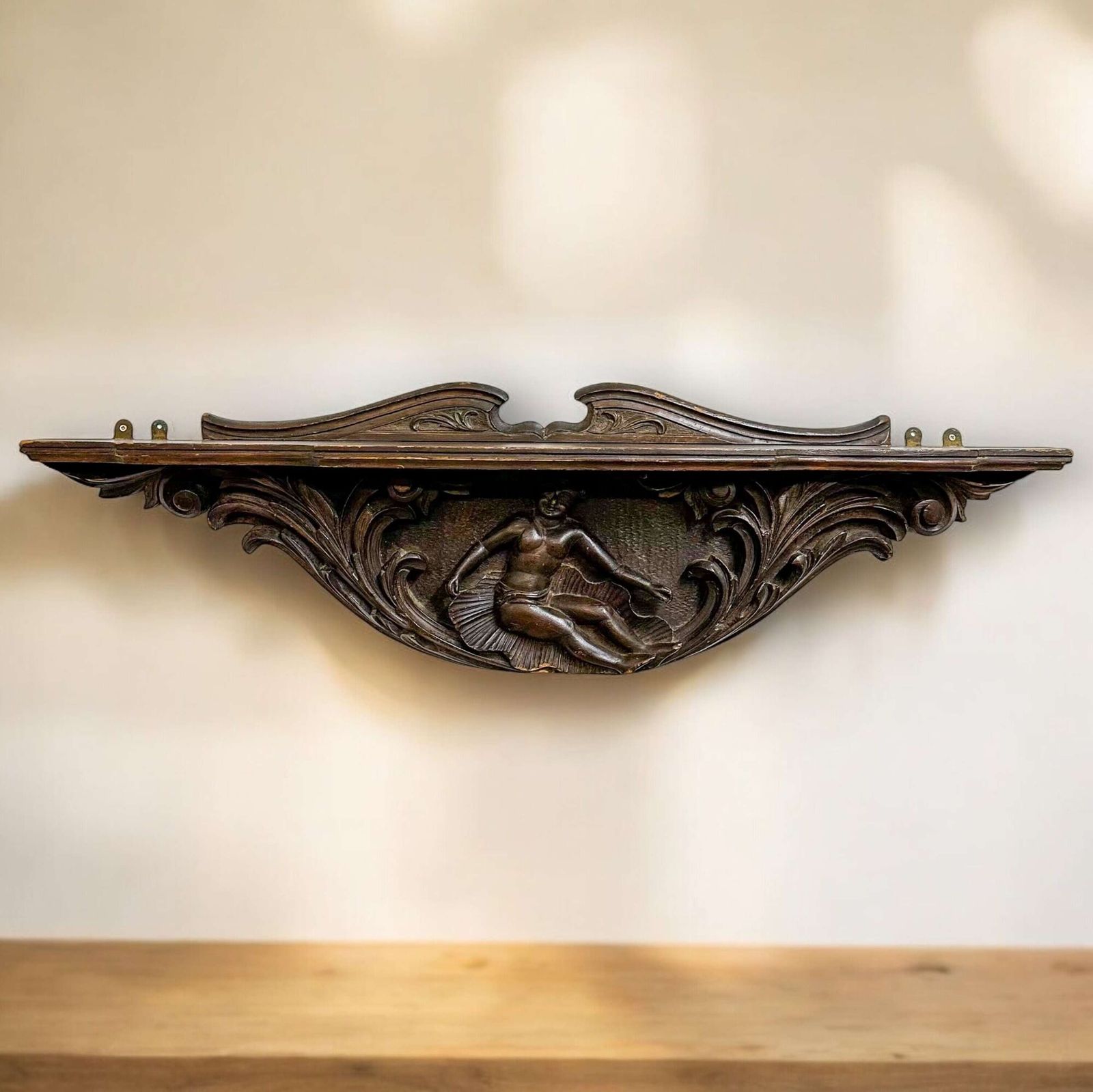 Antique Oak Carved Overdoor/Pediment With Shelf Circa 1900 photo furniture
