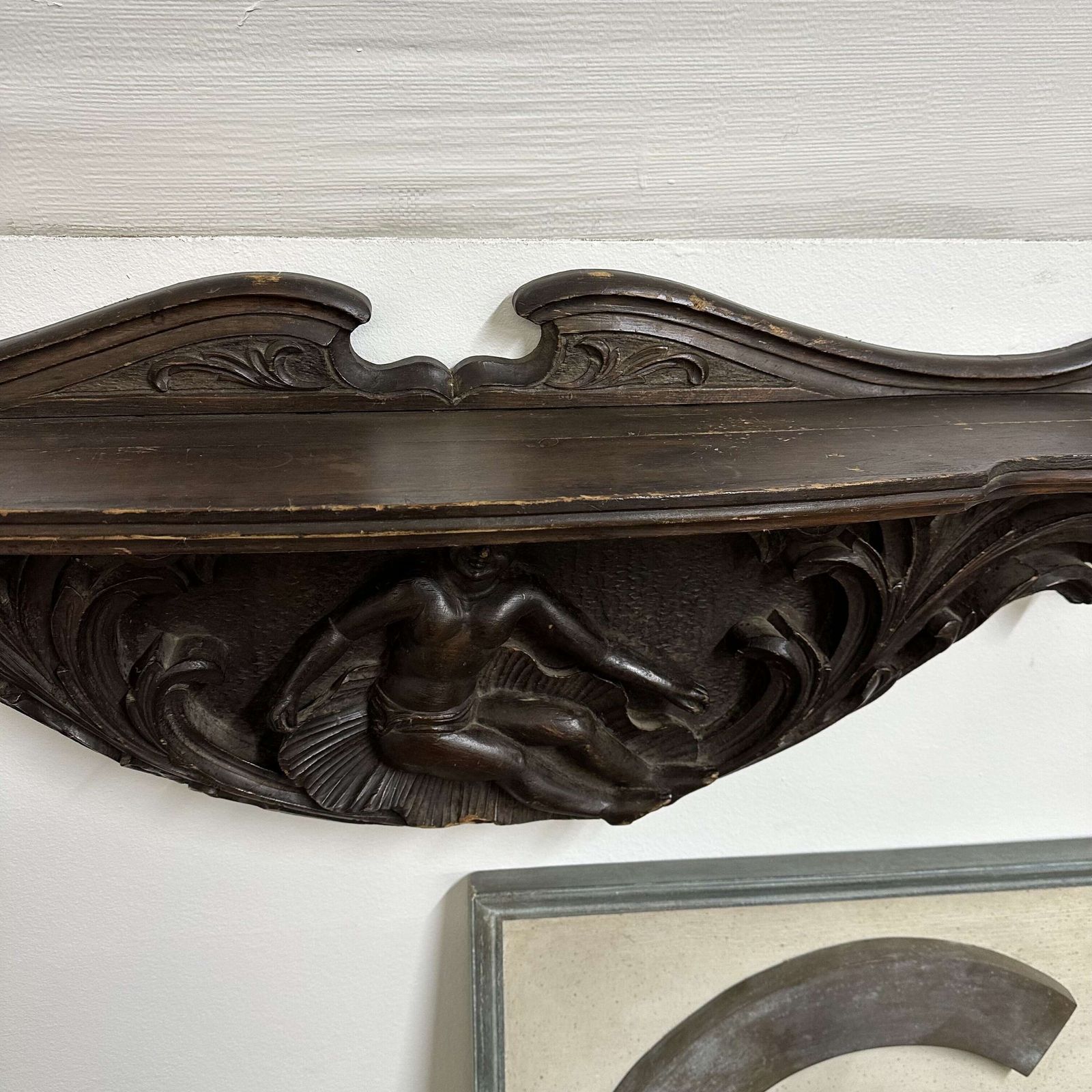 Antique Oak Carved Overdoor/Pediment With Shelf Circa 1900 photo 475.0