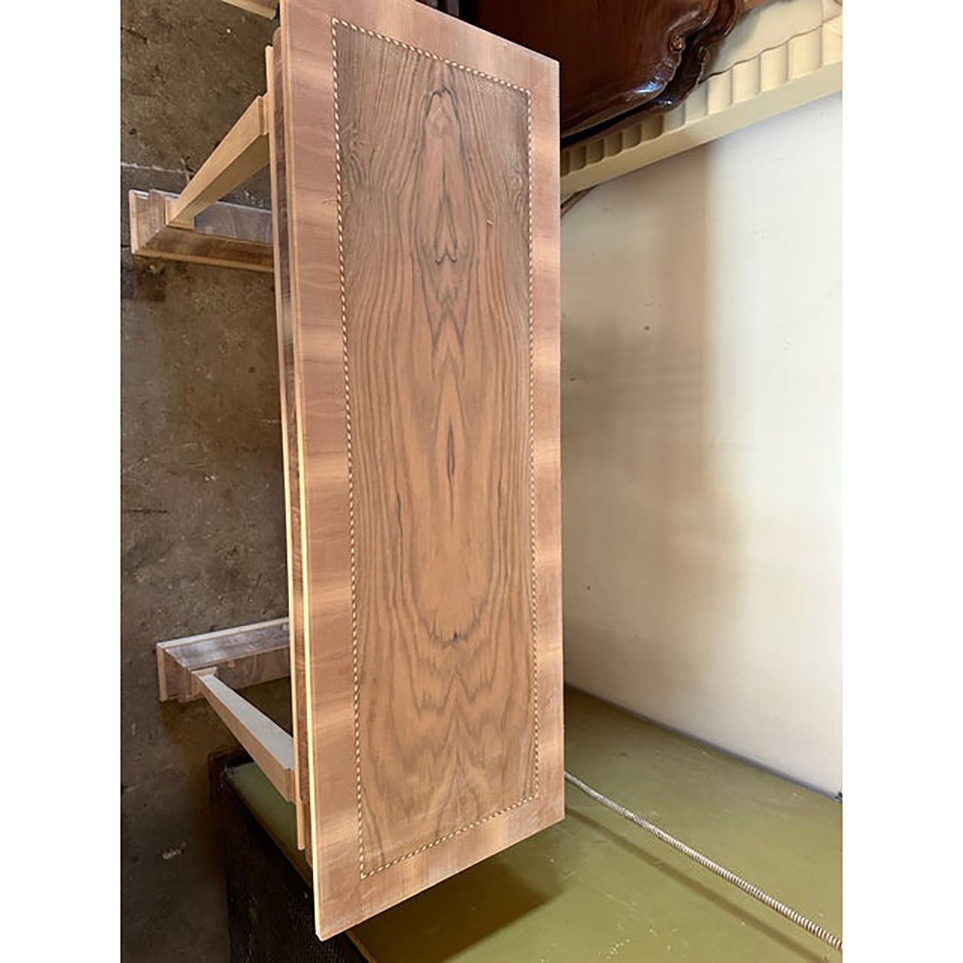 Italian Natural Consolle In Walnut Feather Wood And Maple And Walnut Inlays With Harp photo 3500.0