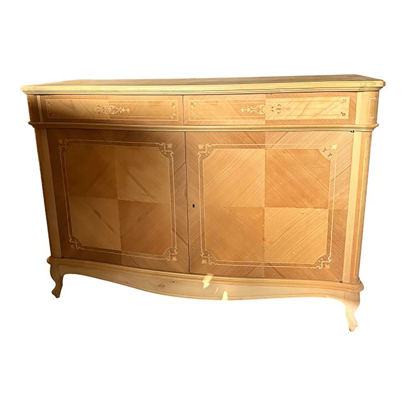Contemporary Italian Natural Walnut Sideboard With Cherry Inlays