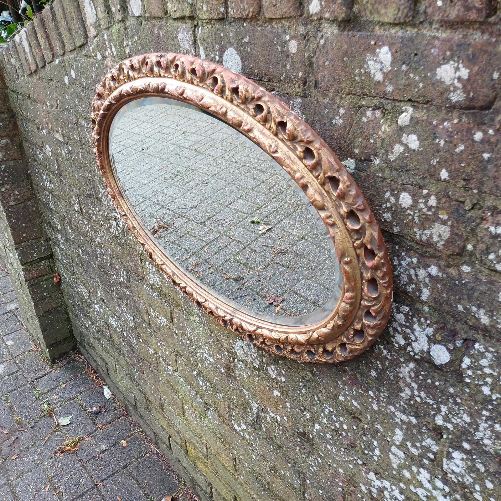 Beautiful Age Worn Gold Red With Highlights Oval Mirror Bevelled Glass photo furniture