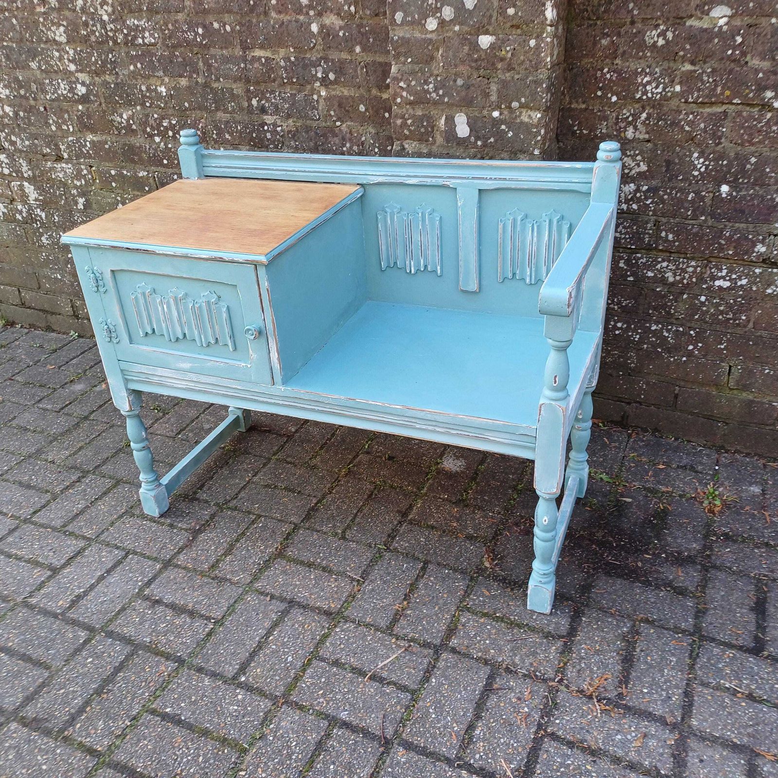 Beautiful Vintage Mid Century Telephone Bench Table Hand Painted Upcycled Stripped Top photo furniture