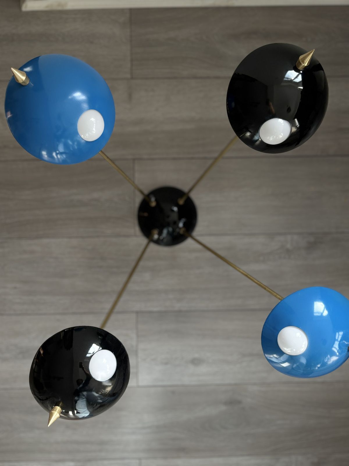 2800.0 Space Age Chandelier In Brass And Lacquered Aluminium  Stilnovo Style, Italy 1958 photo