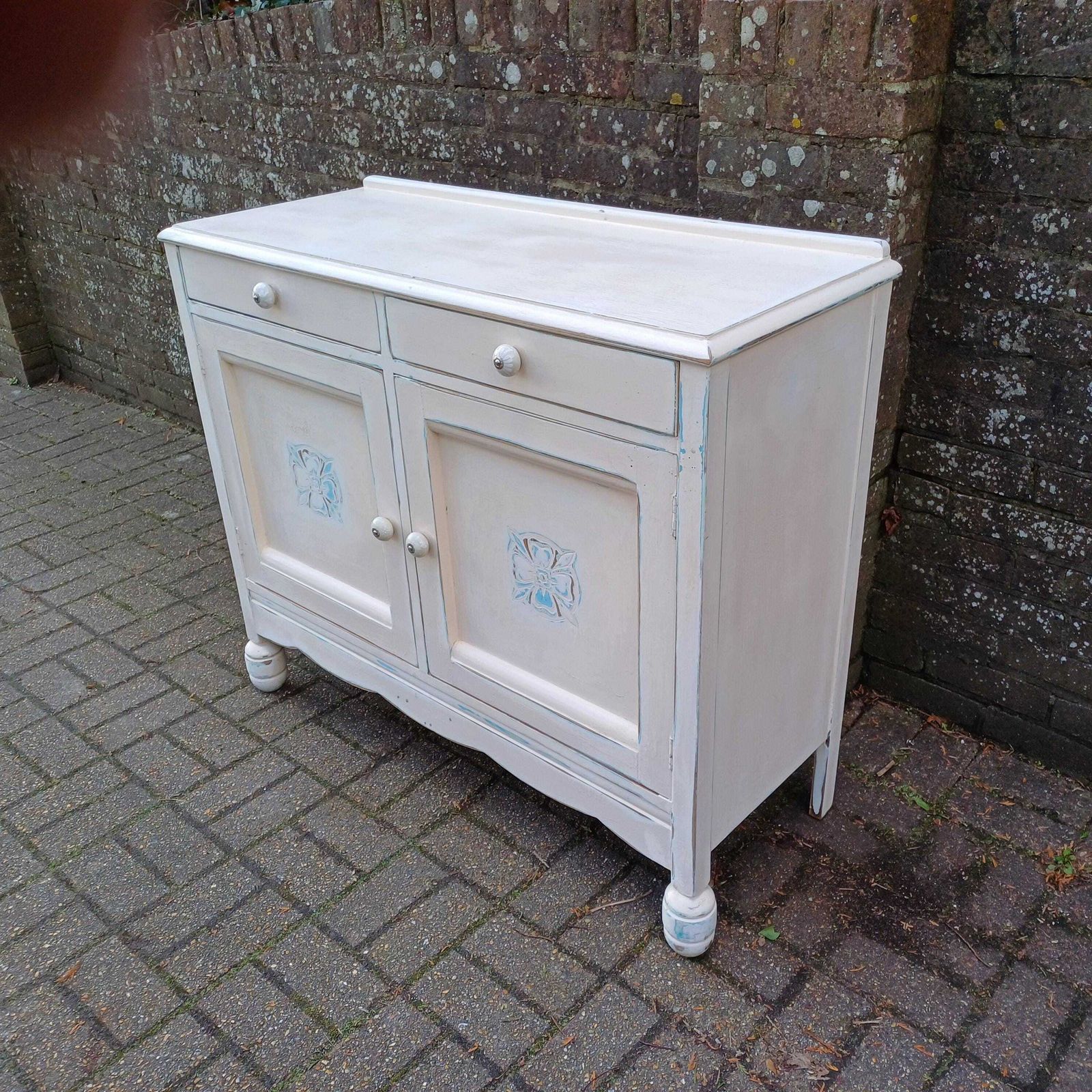 Vintage 50s Painted Cupboard Sideboard With Hand Distressed Bespoke Finish photo furniture