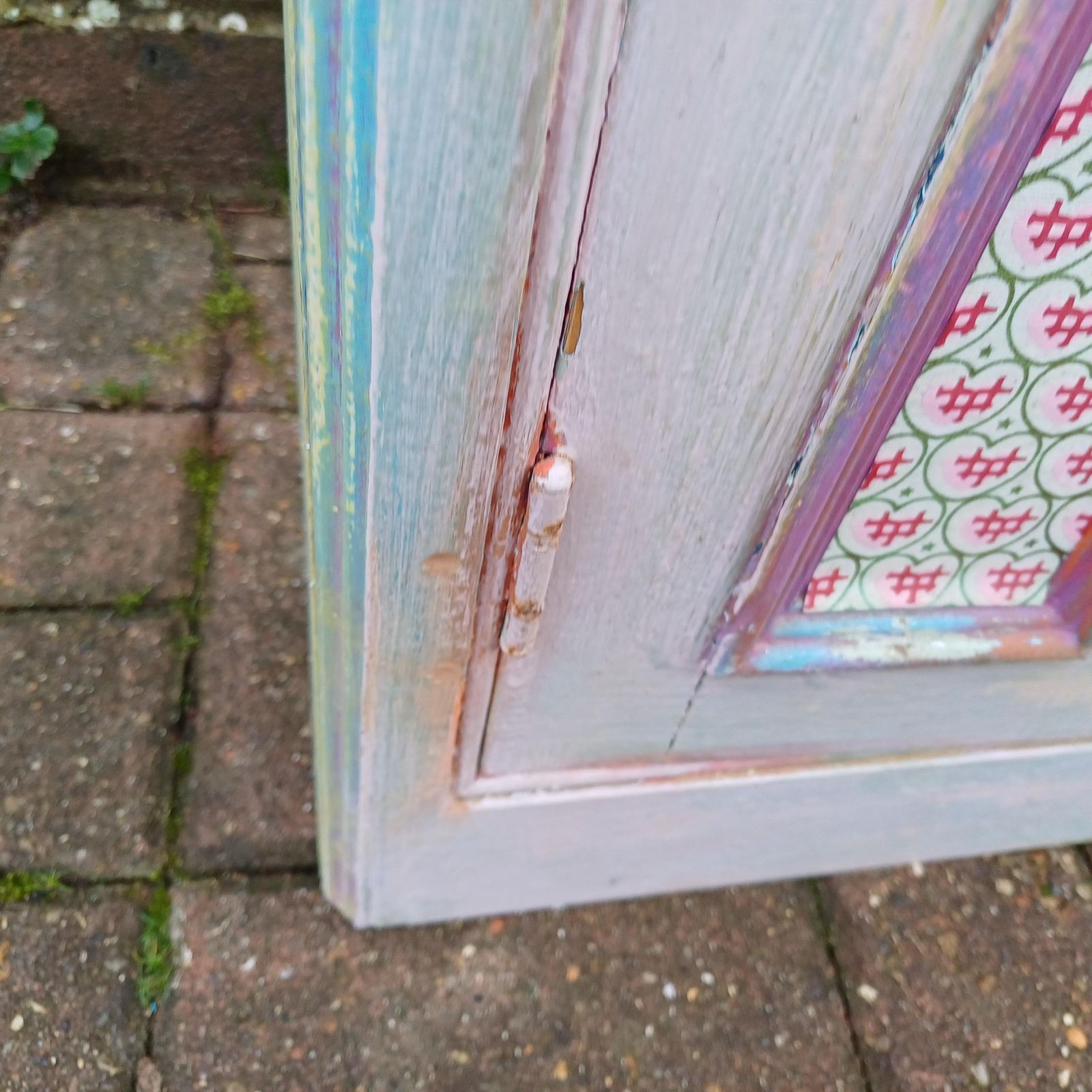 Victorian With Additions. A Very Unusual Vintage Painted Shabby Chic Wall Cupboard Mad Colours photo vintage