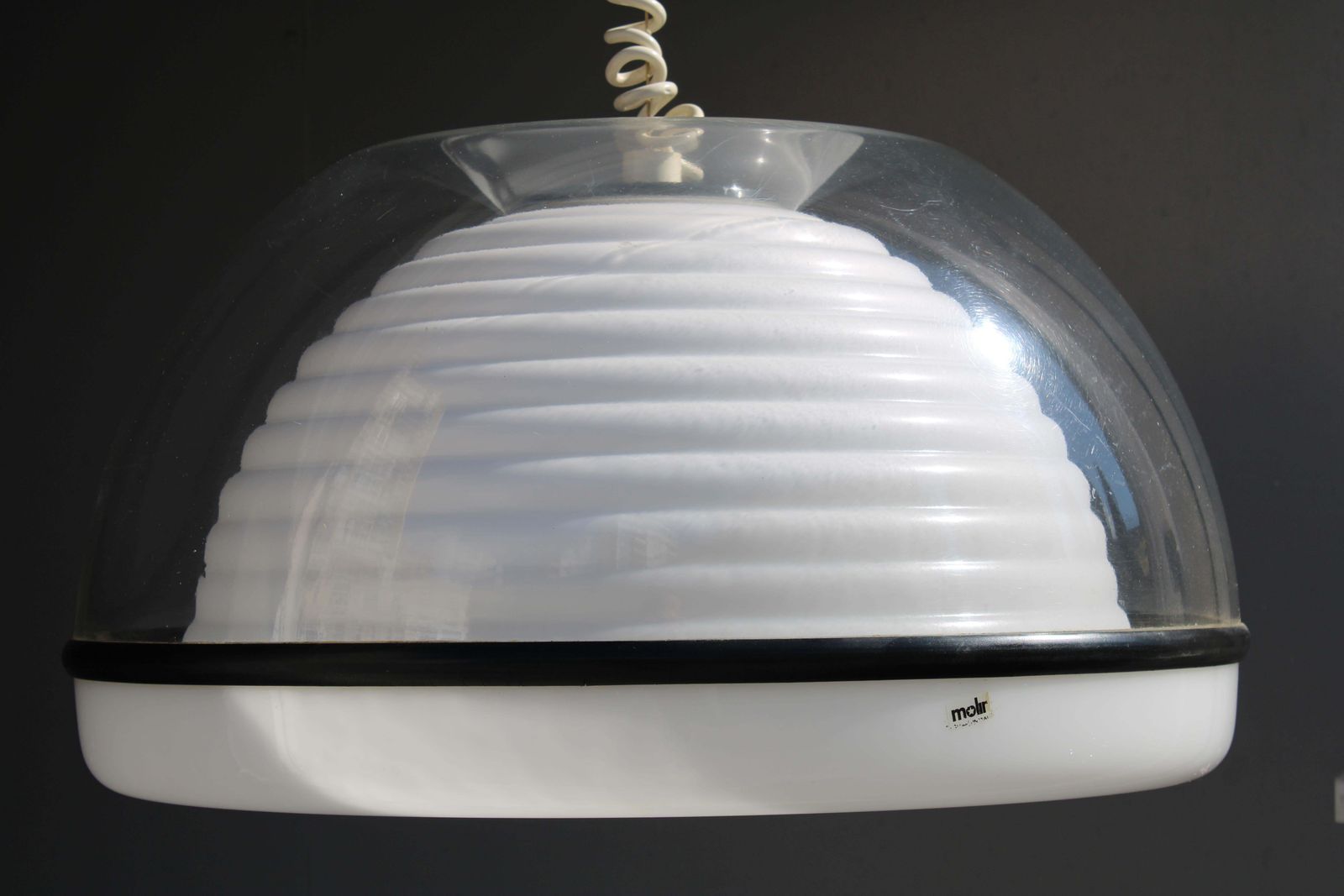 Chandelier With Transparent Cap And Wavy White Italy 1970 Sottsass Style