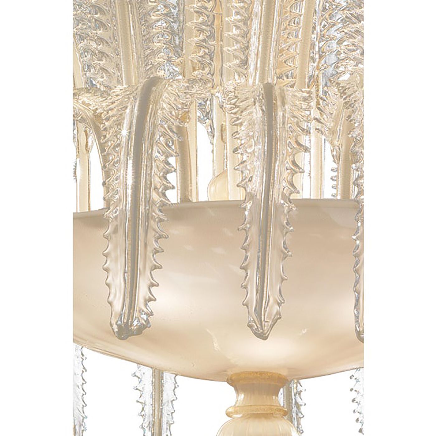 Contemporary Venetian White And Gold Leaves Murano Style Glass Chandelier photo Lighting