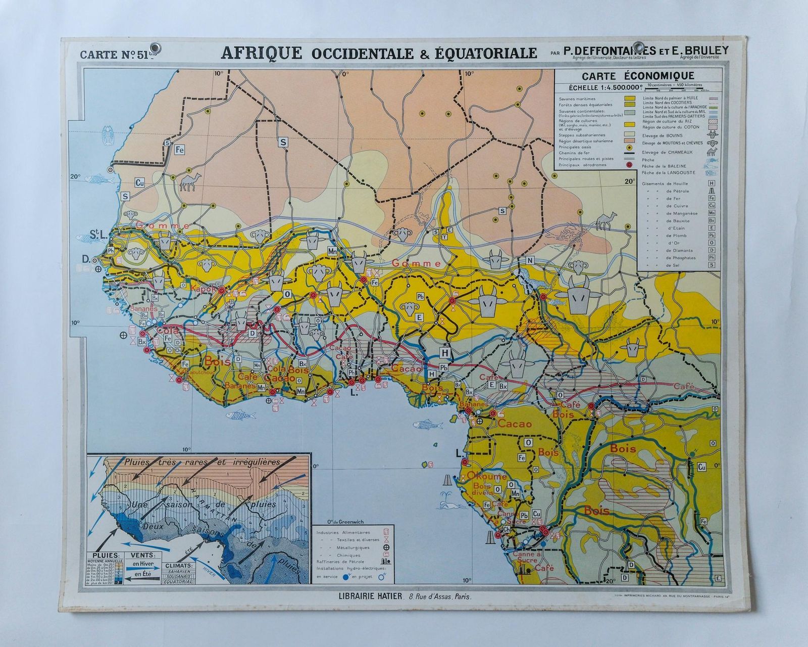 Original 1950s Large Vintage Mid Century Double Sided French Educational School Wall Chart Africa Continent Map Rare Vidal Lablache photo 389.0