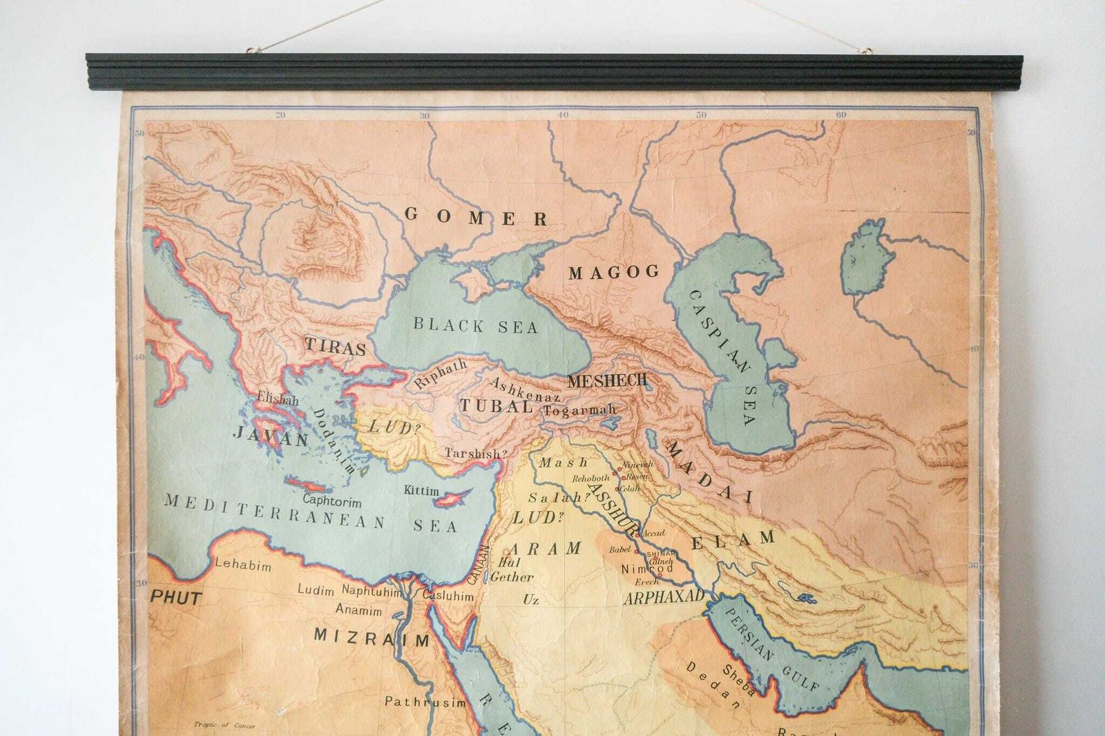 Vintage British Educational School Wall Chart Distribution Of Nations Genesis Bible Historical Map Geography George Philip 1950s photo furniture