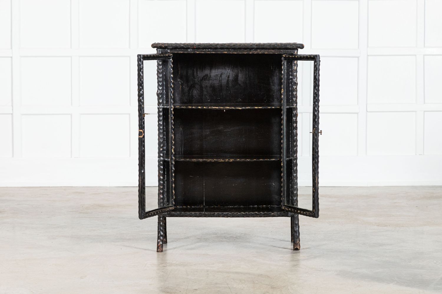 19th English Faux Bamboo Lacquered Glazed Cabinet photo for sale