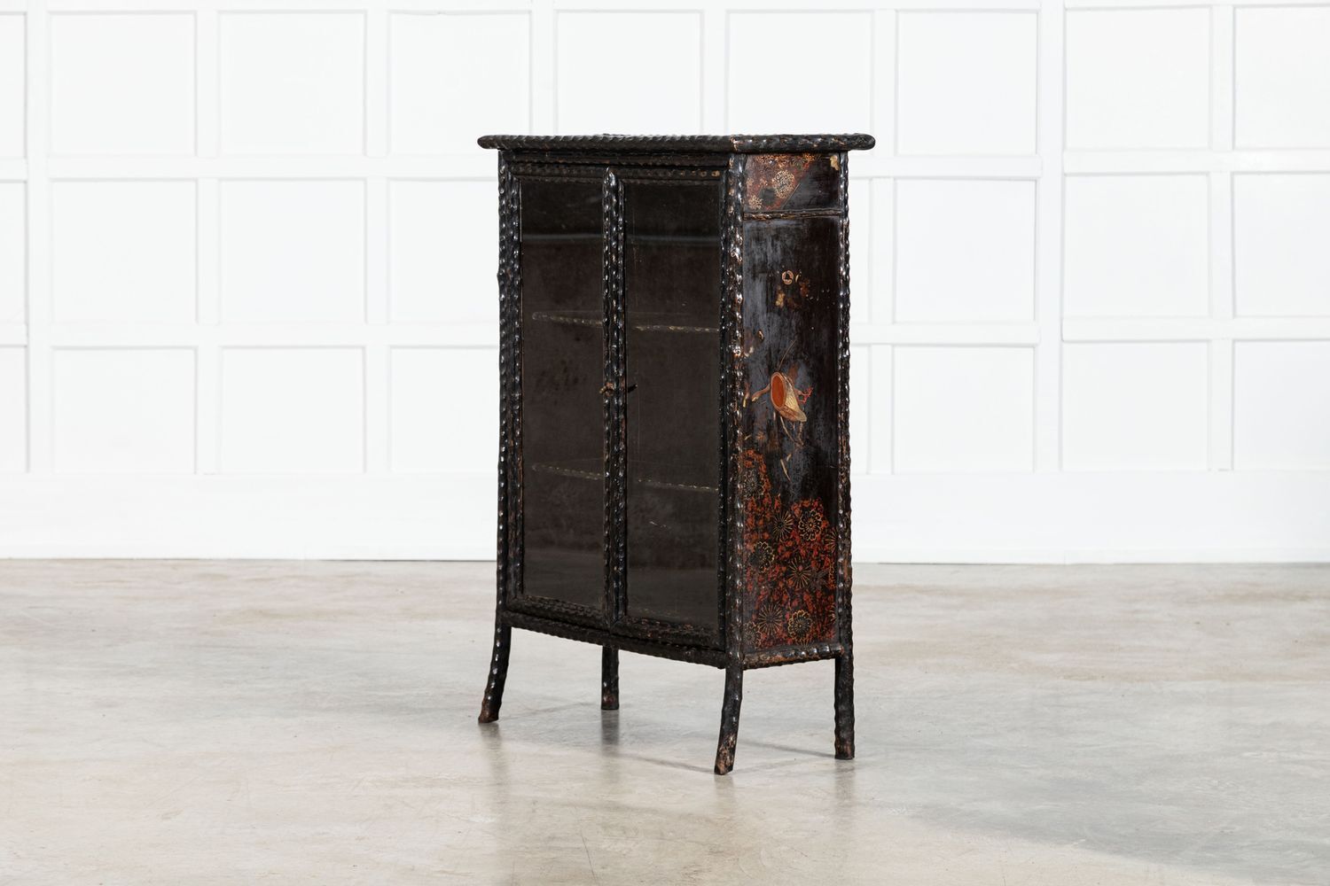 19th English Faux Bamboo Lacquered Glazed Cabinet photo 3393.0