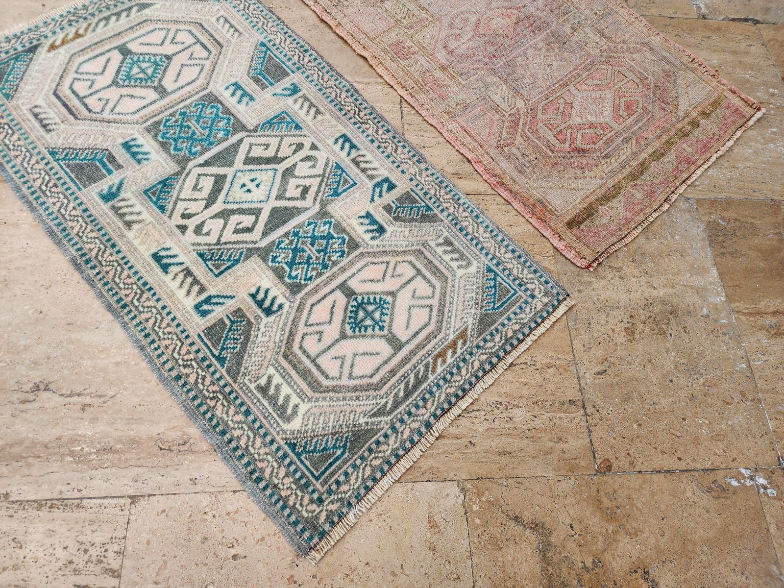 1980s Petite Turkish Hand Knotted Wool Rugs   A Pair photo 300.0