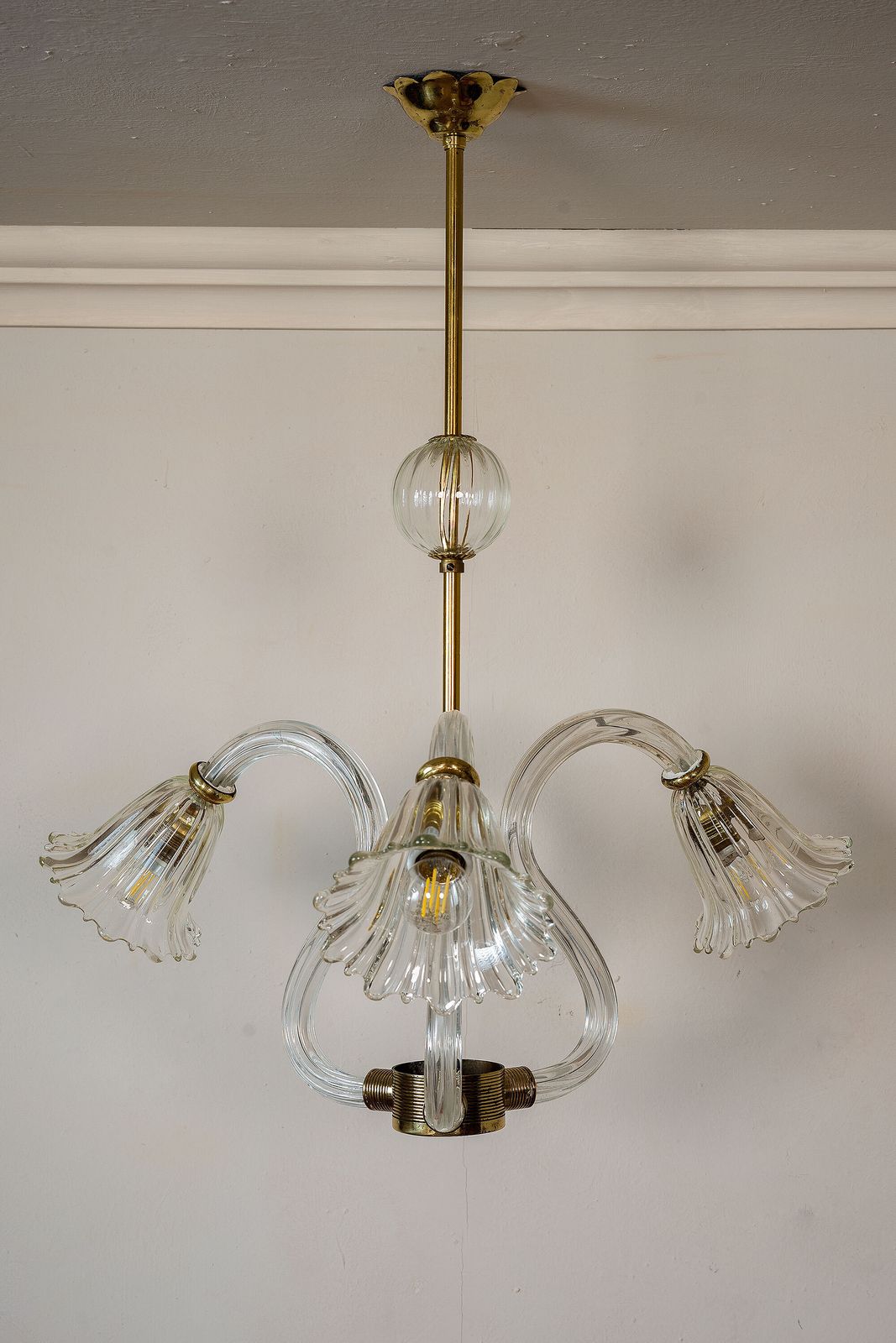 Vintage Murano Glass Chandelier By Barovier & Toso, Three Light. photo vinterior