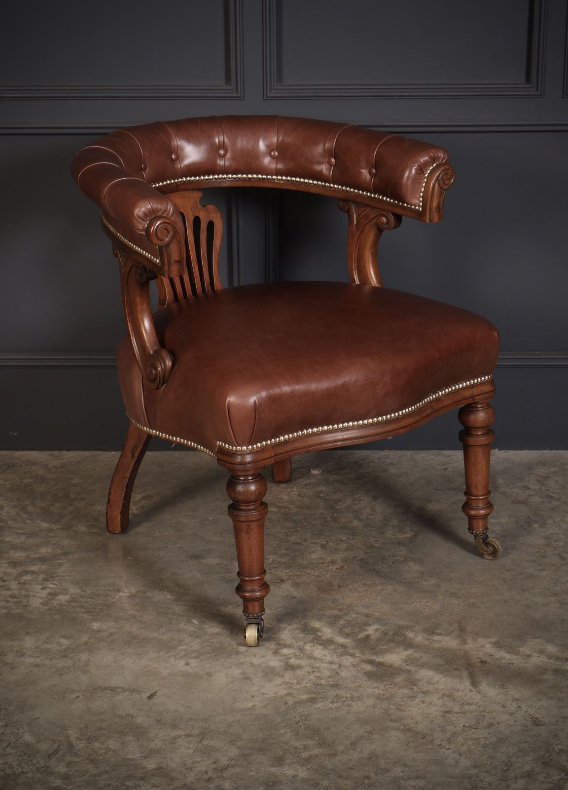 photo vintage Pair Of Victorian Mahogany & Leather Captains Desk Chairs