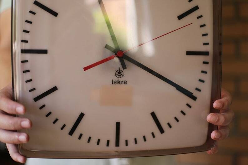 Smoky Pink Space Age Iskra Wall Clock Made In Yugoslavia / Mid Century Wall Clock / Retro School Clock Iskra / Capsule Clock / 80s Clock photo furniture