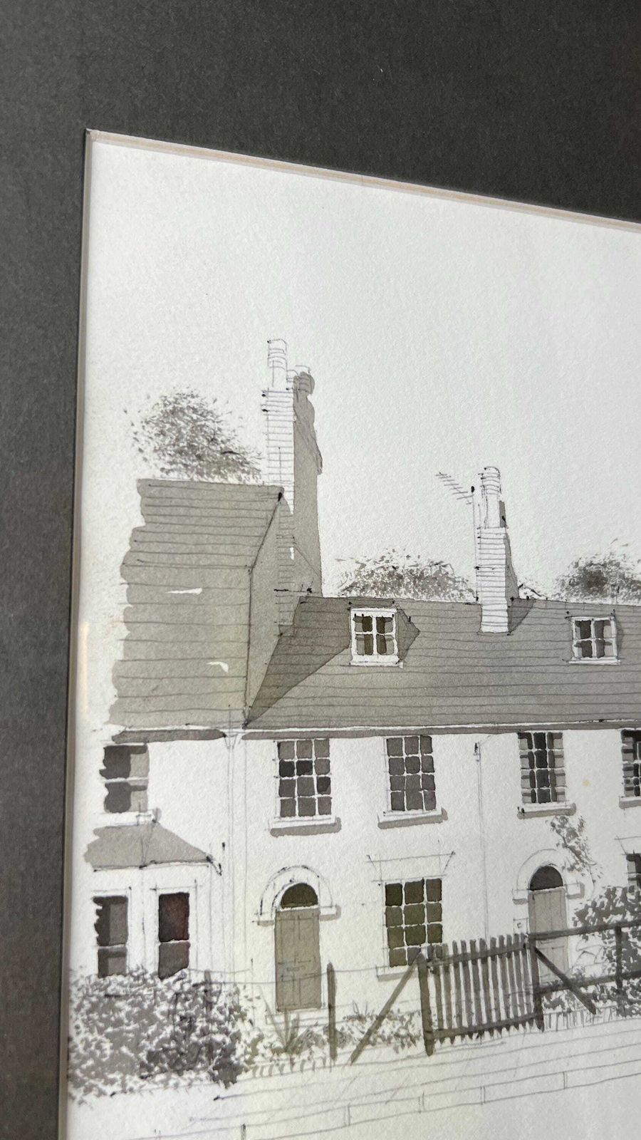 Signed Pencil And Watercolour Architectural Drawing – Framed photo for sale