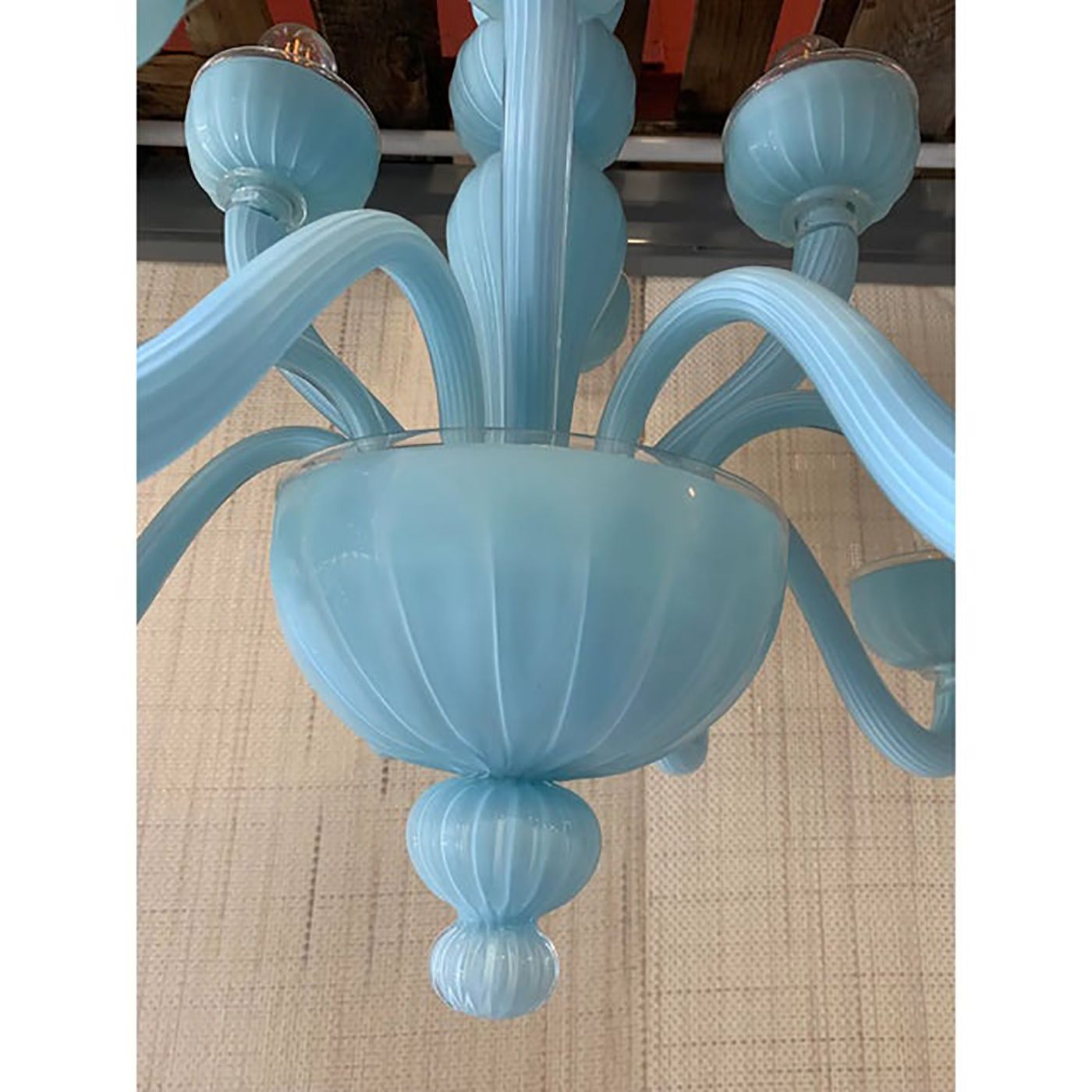 Contemporary Matte Light Blue Murano Style Glass Chandelier photo for sale