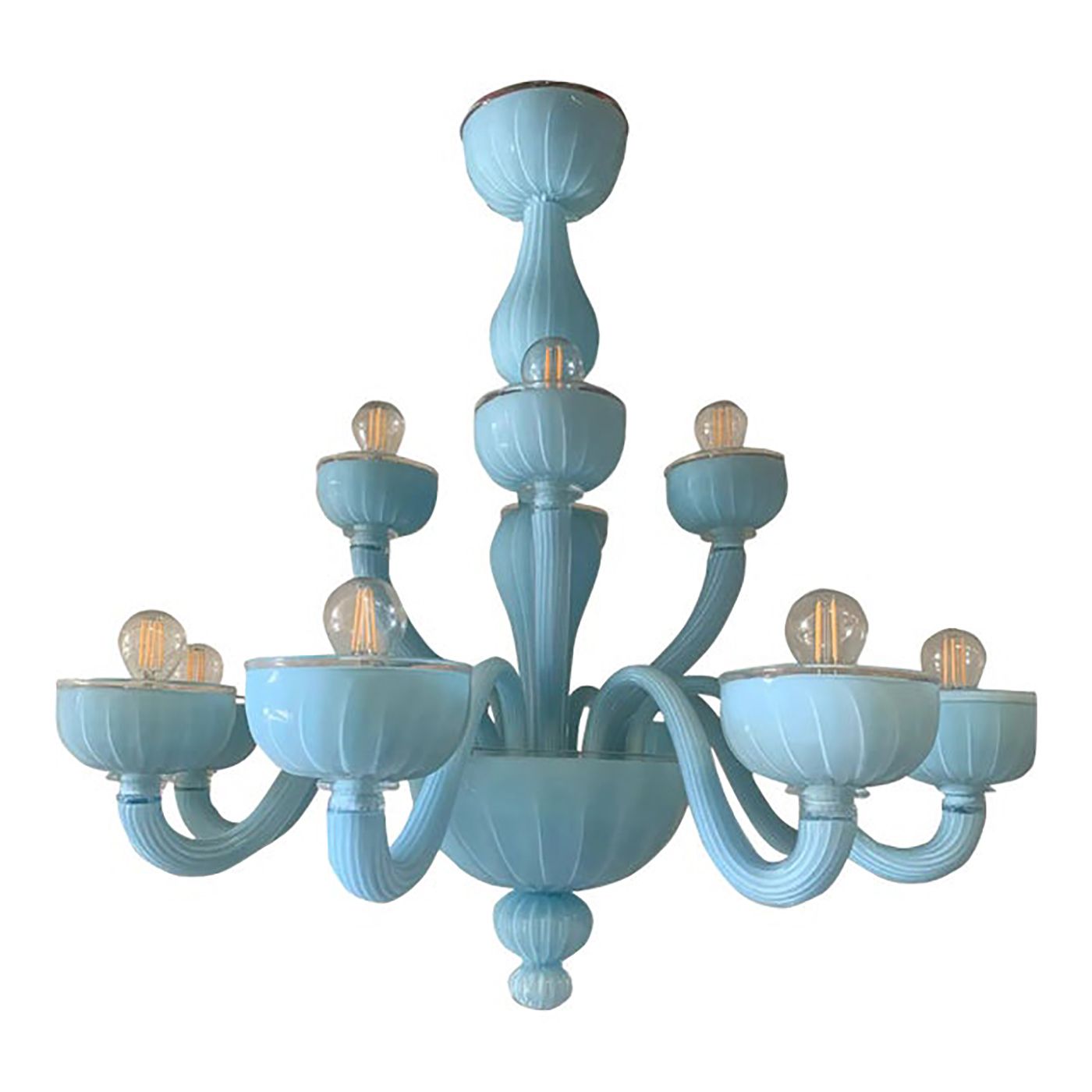 Contemporary Matte Light Blue Murano Style Glass Chandelier