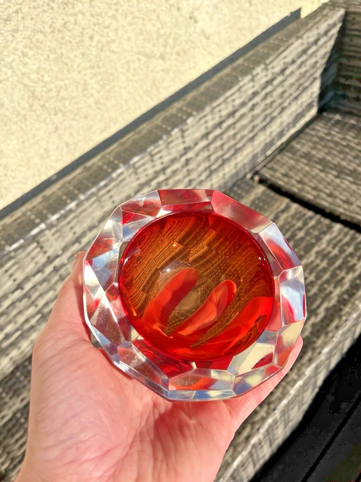 Mid Century Murano Sommerso 12 Sided Faceted Glass Ashtray Geode Bowl Vintage photo 95.0
