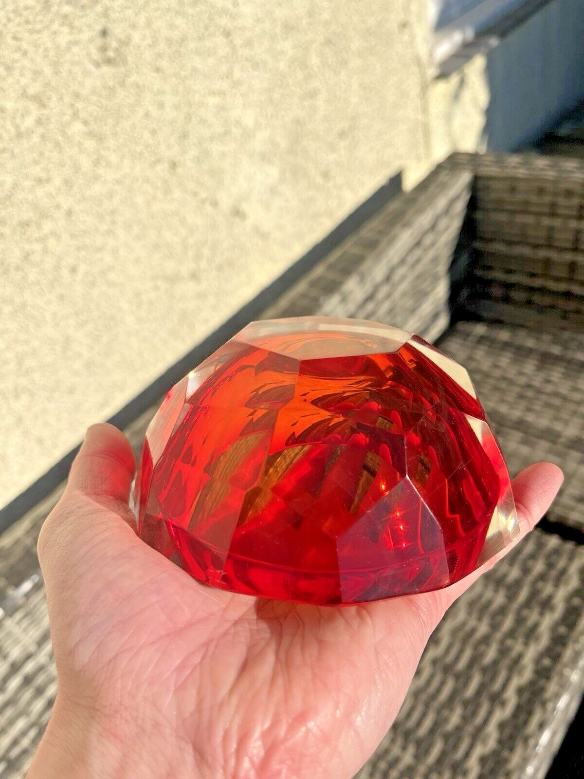 Mid Century Murano Sommerso 12 Sided Faceted Glass Ashtray Geode Bowl Vintage photo vinterior
